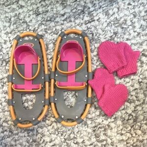 American Girl Doll Snow Shoes and Two Pairs of Pink Mittens